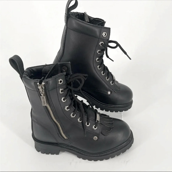 Harley-Davidson Shoes - Harley Davidson Motorcycle Biker Black Leather Lace Up Side Zip Boots WO…